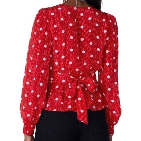 The Kooples Red Polka Dot Faux Wrap Top Size 3=L - Picture 2 of 12